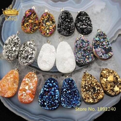 8 Color Titanium Agates Teardrop Pendants for Jewelry ,Raw Druzy Teardrop Stone Findings Wholesale Large Bulk XY-04