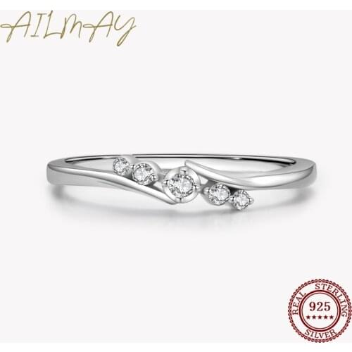Ailmay 100% 925 Sterling Silver New Fashion Clear Zircon Irregular Stackable Finger Ring For Women Minimalist Fine Jewelry