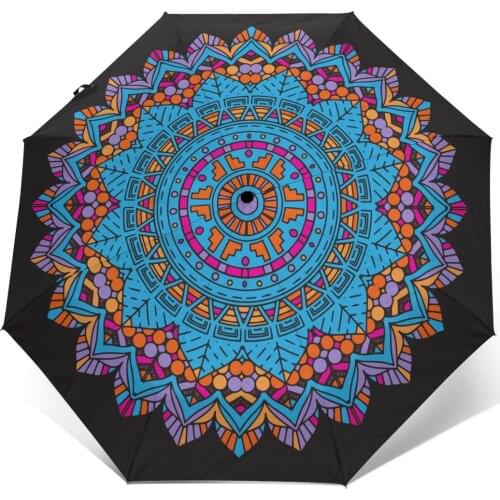 Automatic Umbrella Rain Women Three-folding Umbrella Abstract Mandala Windproof Umbrella Female Waterproof parasol