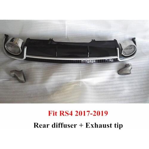 1 set Car Rear Diffuser + Exhaust tips For RS4 2017-2019 PP Material Car Rear bumper lip diffuser Car Accessory