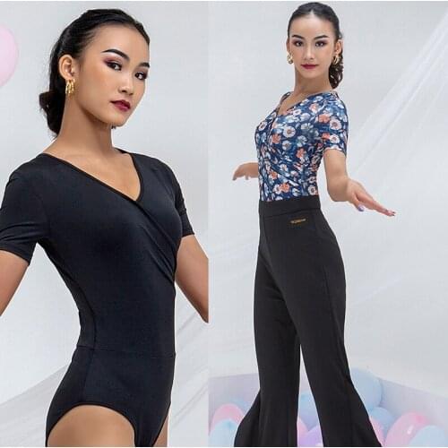 Ballroom Dance Bodysuit Short Sleeve V Neck Women Latin Dance Practice Clothes Waltz Ballroom Dancing Competition Wear DNV14858