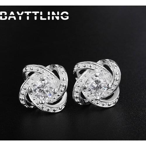 BAYTTLING Hot Sale 925 Sterling Silver 15MM Exquisite Flower AAA Zircon Stud Earrings For Women Fashion Christmas Jewelry Gifts