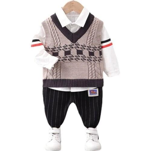 Spring Autumn Children Clothes Baby Boys Girls Vest Shirt Striped Pants 3Pcs/sets Kids Infant Clothing Toddler Casual Sportswear