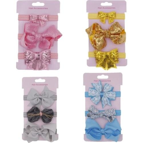 Baby Kids Headband 3pcs/set Toddlers Photo Props Bows Flowers Girls Head Hoop Elastic Hairbands Girls Hair Accessories