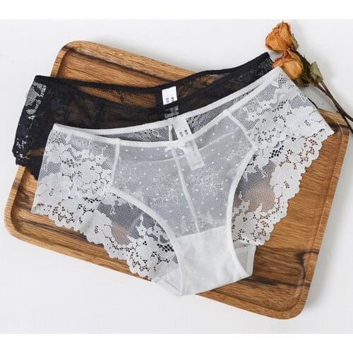 Women Sexy Lace Lingerie Temptation Low-waist Panties Embroidery Thong Transparent Brief Hollow out Underwear Female G String