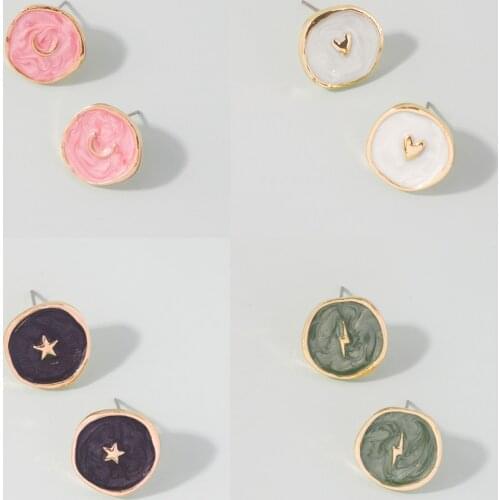 Enamel Moon Star Lightning Stud Earrings For Women Teens Girls Round Korean Earrings Fine Ear Cuff 2021 Trend Fashion Jewelry