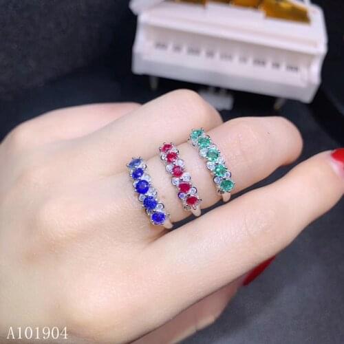 KJJEAXCMY boutique jewelry 925 sterling silver inlaid natural ruby sapphire emerald female ring support detection