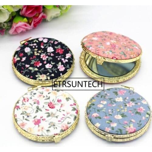 Makeup Compact Pocket Floral Mirrors Double-side Folding Mirror Hot Partysu Cloth Cover Printed Portable Round Mirrors F1614