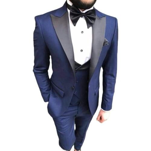 Costume Homme Men Suits For Wedding Blue Dress Groom Blazer Tuxedo (Jacket Pants Vest ) 3 Piece Slim Fit Terno Masculino Custom