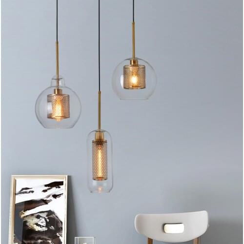 Loft Gold Pendant Light Retro Glass Ball Hanging Lamp Kitchen Light Fixture Dining Hanglamp Living Room Luminaire