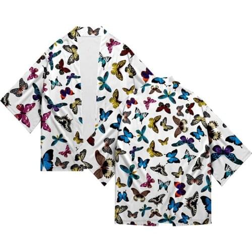 Fashion Brand Design Butterfly Print 3d Kimono Shirt Men Seven Point Sleeve Tops Casual Sport Unisex Cardigan Jackets Streetwear