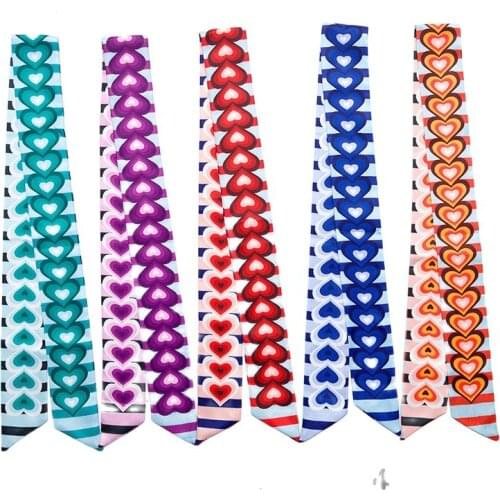 Fashion Striped Love Print Scarf Top Womens Silk Scarf Shawl Beach Tied Bag Handle Small Ribbon Ladies Headscarf Headband JK16