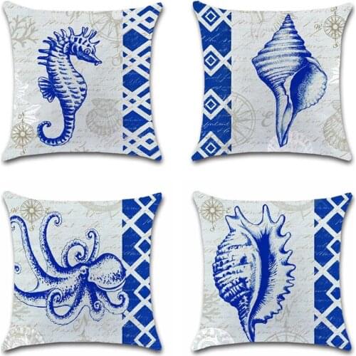 Ocean sea shell seahorse octopus white Cushion Cover Decorative Home sofa seat Decor friend office kids bedroom gift pillowcase