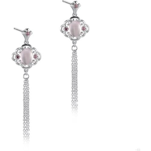 Natural Rose Quartz Drop Earrings 925 Sterling silver tassel hung popular fashion accessory jewelry pink Crystal Birthstone Gift