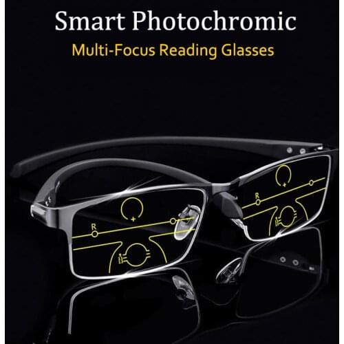 New Smart Photochromic Multi-Focus Reading Glasses Men Far and near dual-use Anti Blue Ray Multifunction Presbyopia Spectacles