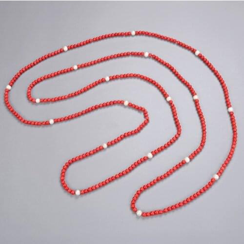 100" freshwater white pearl coral bead necklace