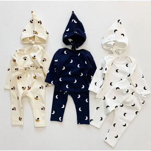 Infant Baby Boys Girls Pajamas Set Cotton Printing Long Sleeve T-shirt+Pants+Hat Korean Style Spring Autumn Baby Clothes Suit