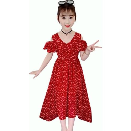 Girls Summer Dress Heart Pattern Girls Dresses V Neck Child Dress Teenage Girls Clothing 6 8 10 12 14
