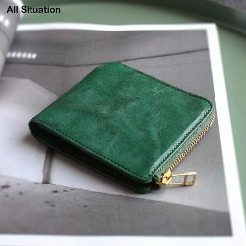 Luxury Mens Wallet First Layer Cow Leather Top End Male Vintage Clutch Bag Bifold Zipper Purses Retro Credit Card Pouch Women