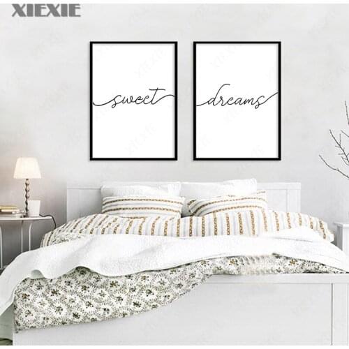 Nordic Black and White Minimalist Sweet Dreams English Home Decoration Painting Living Room Wall Art Hanging Canvas Painting