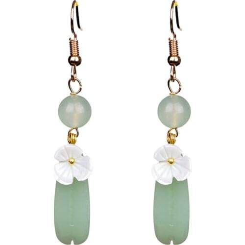 Light Yellow Gold Color White Shell Flower with Tear Drop Colored Glaze Dangle Earrings for Women Jewelry