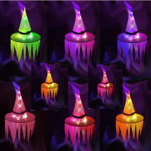 Halloween Glowing Ghost Hat LED Witch Hat Ghost Face Sawtooth Lamp Horror Atmosphere Home Garden Decor Halloween Party Supplies