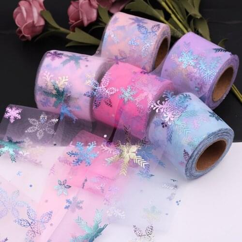 6cm Snowflake Tulle Roll 25Yards Iridescent Mesh Ribbon DIY Handmade Craft Tutu Bowknot Wedding Birthday Deco Fabric Supplies