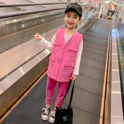 Girl spring casual suit Girls T-shirt pants vest three-piece Girl solid color fashion suit Girl net red suit