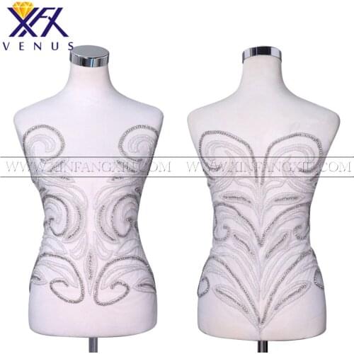 XFX 1 Set Handmade Sew on Front&back Rhinestones Crystal Applique Design Sewing for DIY Wedding Dress Neckband Quilt Trimming