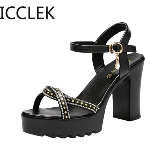 Women Sandals Summer Buckle Fashion High Heels Peep Toe Shoes Female Square Heel Ladies Sandals Size 35-40