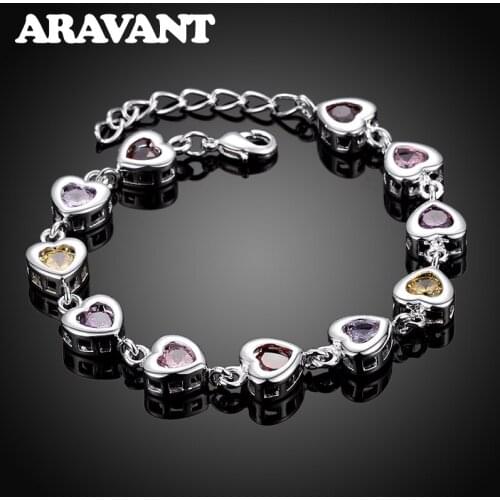 Women Bracelets 925 Silver Heart Crystal Bracelet For Women Wedding Jewelry