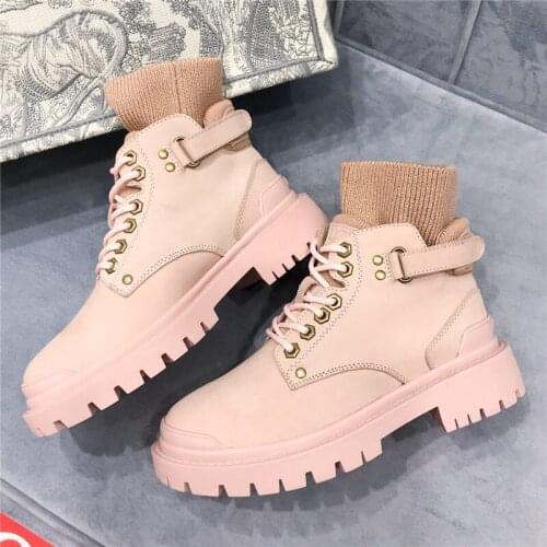 Wool Short Socks Boots Women New Snow Buty Damskie Female Platform Botines Lace-Up Winter Shoes Woman Casual Warm Botas De Mujer