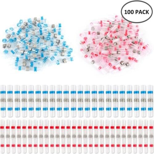 100PCS Soldering Seal Heat Shrink Butt Electrical Wire Connectors Splice Terminals Kit Waterproof 22-14AWG Assortment