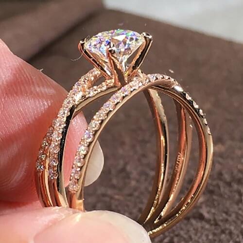 10K Au417 Rose Gold Women Wedding Party Engagement Ring 1 2 3 4 5 Carat Round Moissanite Diamond Ring 3 Circle Cross Intersect