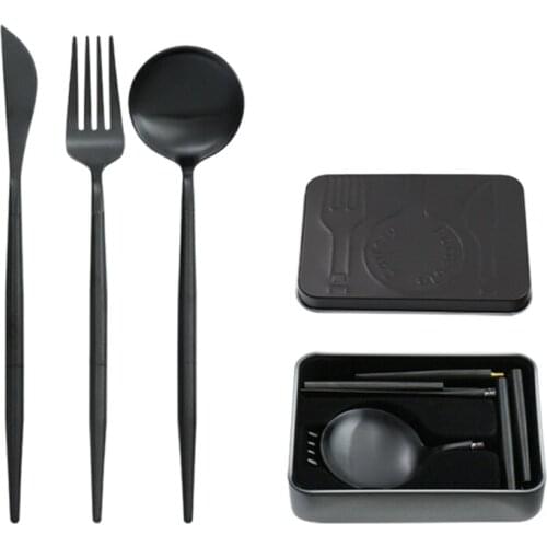 3 Pcs/Set Portable Reusable Travel Cutlery Set Stainless Steel Flatware with Storage Case Eco-Friendly Spoon Fork Knife
