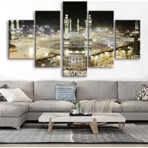 Mecca Mosque Islamic Wall Art 5 Pieces Canvas Art Print Landscape Canvas Paintings Wall Prints Posters Prints Home Decor Framed