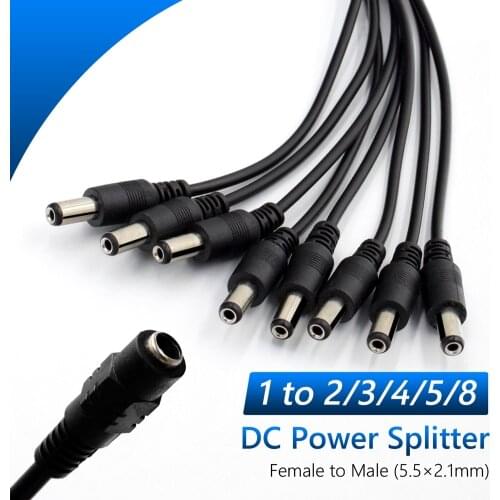 DC Power Splitter Plug Cable 1 Female to 2 3 4 5 8 Male 2.1*5.5mm for CCTV LED Strip Security CCTV Camera Accessories DVR 12V 9V