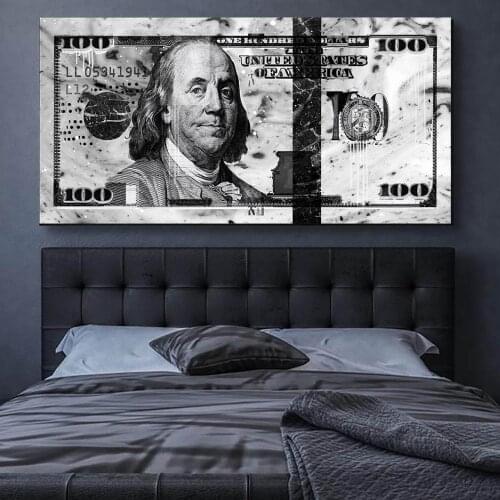 White Black 100 Dollar Money Posters Canvas Decorative Print Wall Art Painting Home Decor for Living Room Pictures Decorations