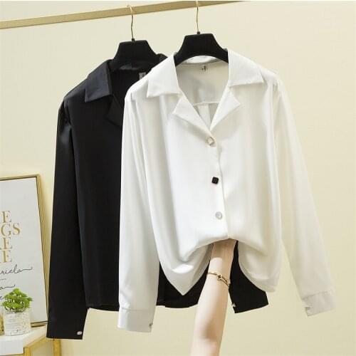 Black White Long Sleeved Plus Size Korean Autumn Elegant Fashion Blouses And Tops WomenS Oversize Shirt Clothing 2021 Female