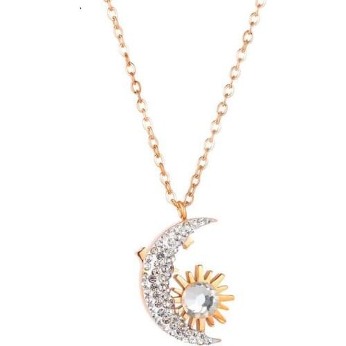 2021 Trend Female Chain Length 465mm Fashion Stainless Steel Necklace For Women Rose Gold Moon Set Zircon Cute Jewelry TX1850