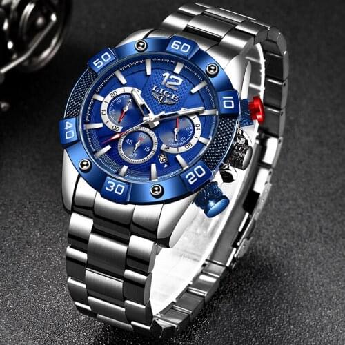 LIGE Creative Design Watches Men Luxury Quartz Wristwatch with Stainless Steel Chronograph Sport Men Watch Male Clock Relojes