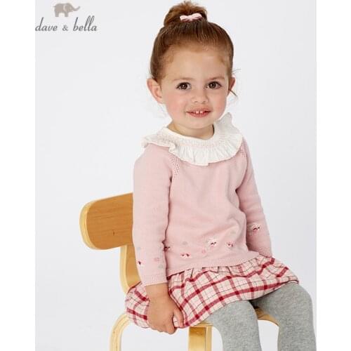 DB11455 dave bella autumn baby girls princess cute floral plaid dress children fashion party dress kids infant lolita clothes