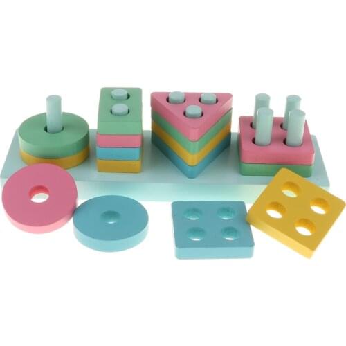 Wooden Geometric Blocks Column Shape Sorter Kids Learning Toy - Rectangle
