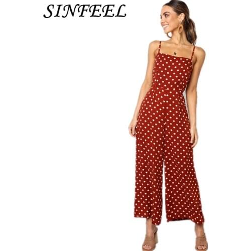 Elegant Sexy Jumpsuits Women Summer Spaghetti Strap Polka Dots Trousers Wide Leg Pants Rompers Beach Party Backless Bow Overalls