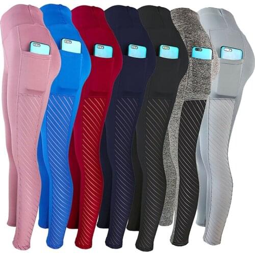 2021 Women Sports Leggings High Waist Stretchy Tights Sport Yoga Pants Side Pockets Push Up Running Women Gym Fitness Leggings