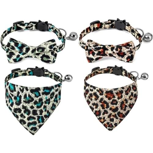 Leopard Print Cat Bibs Bowknot Kitten Collar Safe Breakaway Clasp Puppy Bandana Adjustable Chihuahua Necklace Bowtie Pet Supplie
