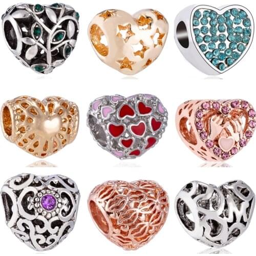 Hot Fashion Hollow Leaves Star Crystal Heart Making Beads Fit Original Pandora Charms Bracelets Jewelry for Women Birthday Gifts