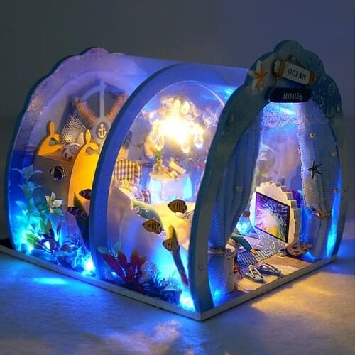 Diy Dollhouse Kit Mini House Miniature Building Creativity Underwater World Room Box Wooden Doll House Furniture Kids Toys Gift