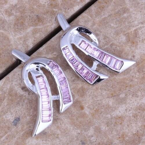 Pink Cubic Zirconia Silver Plated Fashion Stud Earrings Party N1014