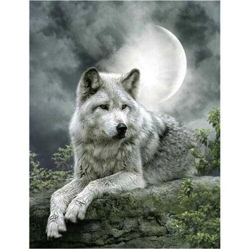 Moon And Wolf DIY Embroidery Cross Stitch 11CT Kits Needlework Craft Set Cotton Thread Printed Canvas Home Decoration Design
